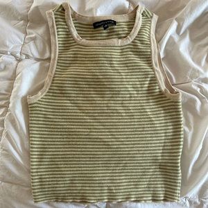 Green striped knit crop top tank
